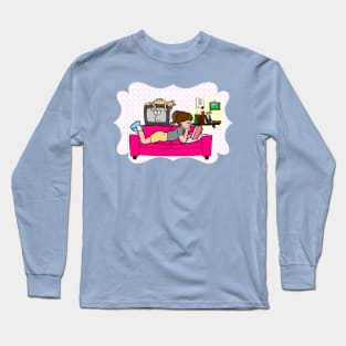 cat over tv Long Sleeve T-Shirt